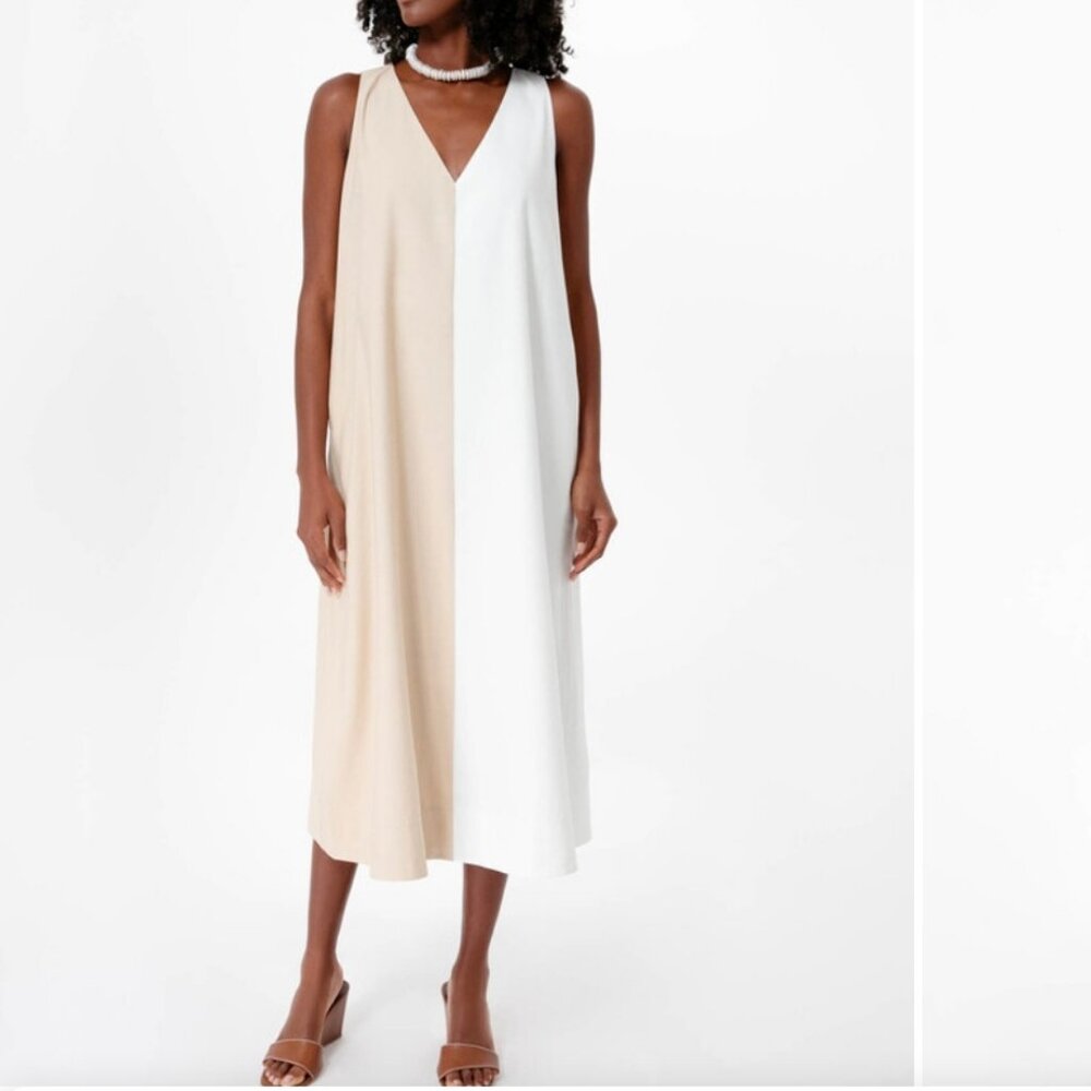 Tuckernuck Pomander Place 2 Tone White & Tan Sallie Midi Dress